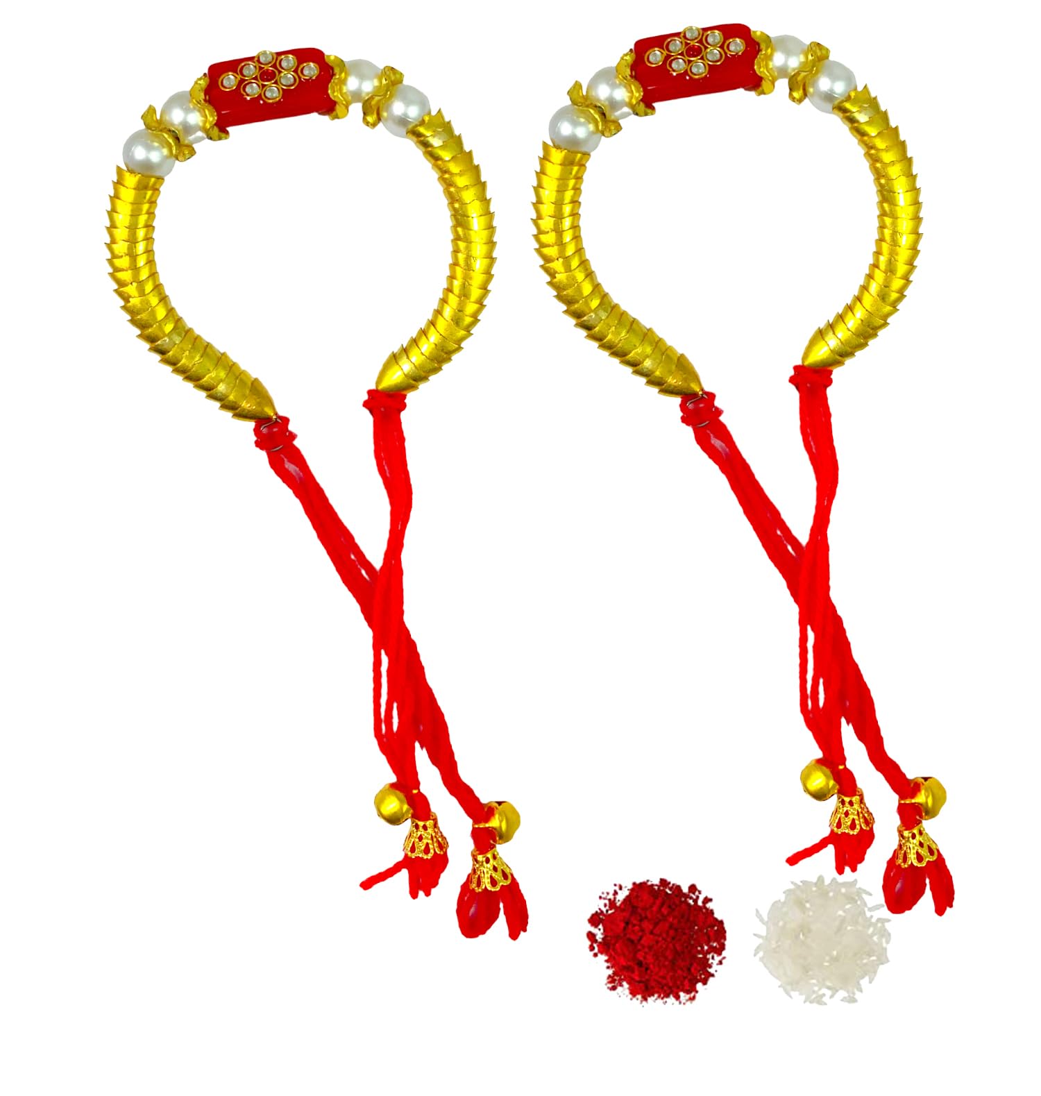 Evisha Womens Rajasthani traditional Stone and Pearl Lumba Chuda Hanging Kada Rakhi with Roli Chawal Packet Combo Set [75, Two] (B08BP2HNSF) Amazon Price History, Amazon Price Tracker