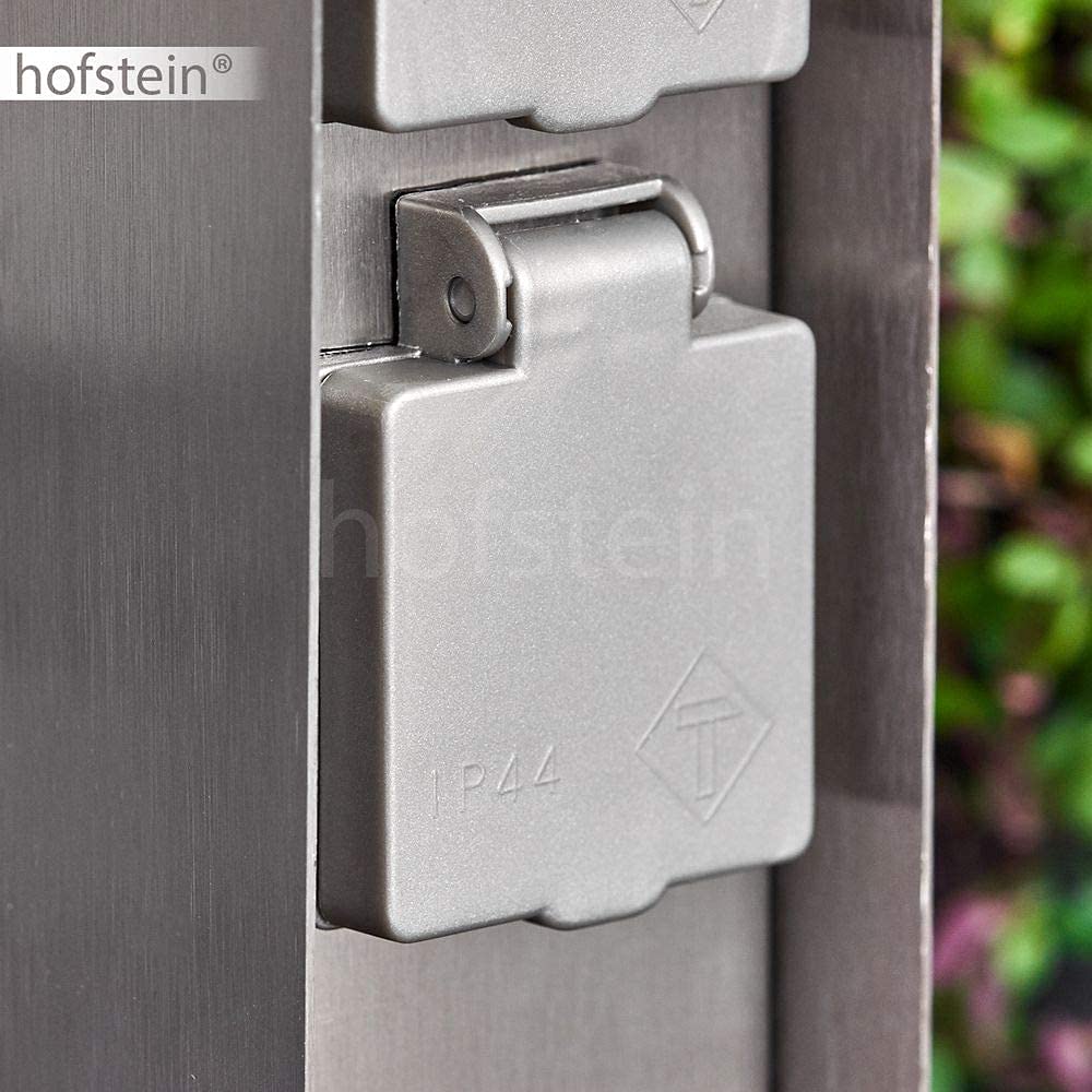 Presa da esterno Abilene, presa da giardino in metallo in acciaio inox/grigio con 2 prese e coperchi incernierati per installazione permanente, presa multipla per uso esterno, IP44