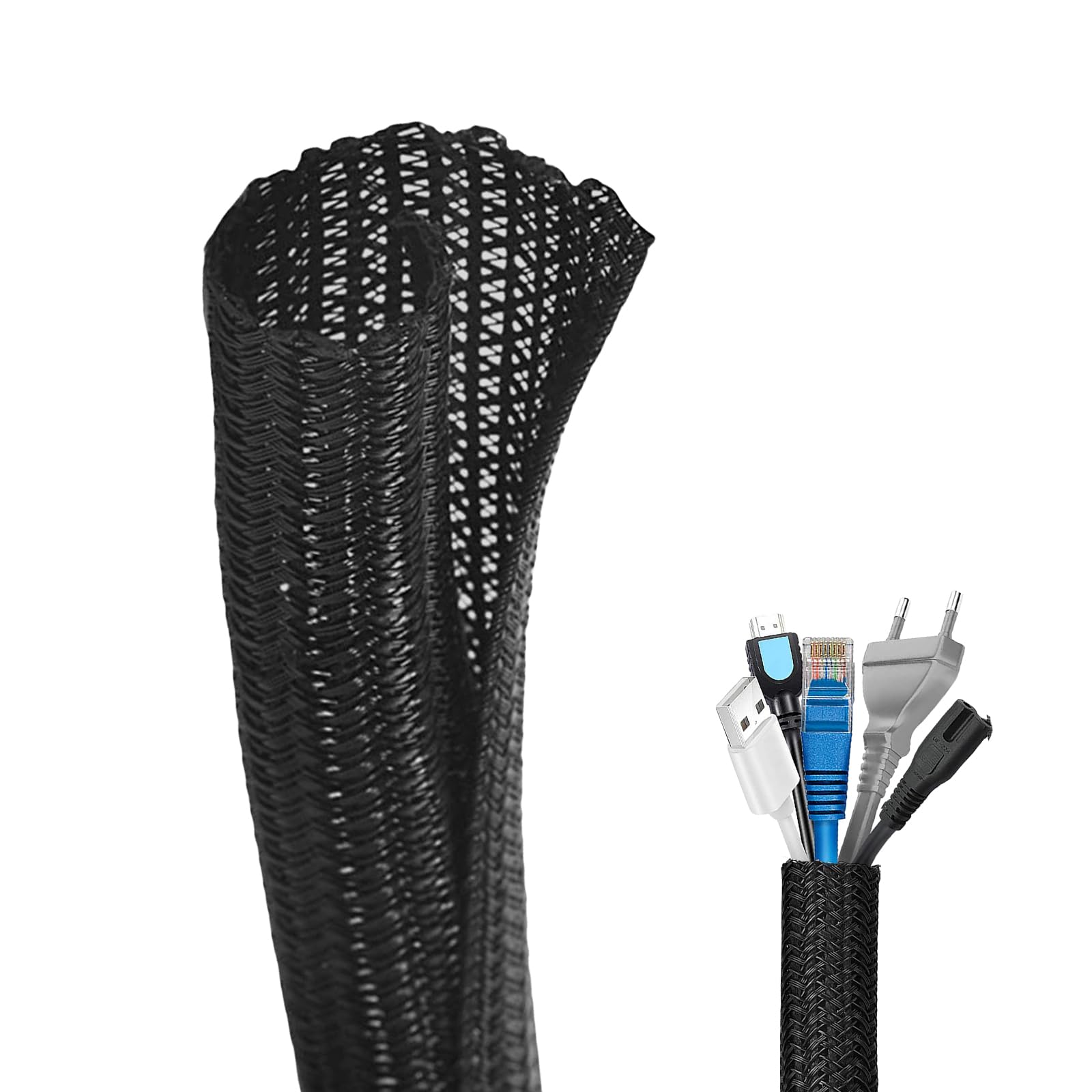 Flintronic 10ft - 1/2 inch Cord Protector, Wire Loom Tubing, Cable Sleeve Split Sleeving, Cable Tidy Sleeve, Protect Pets From Chewing Cords For USB Cable Power Cord Audio Video Cable for Home,Office — image 1