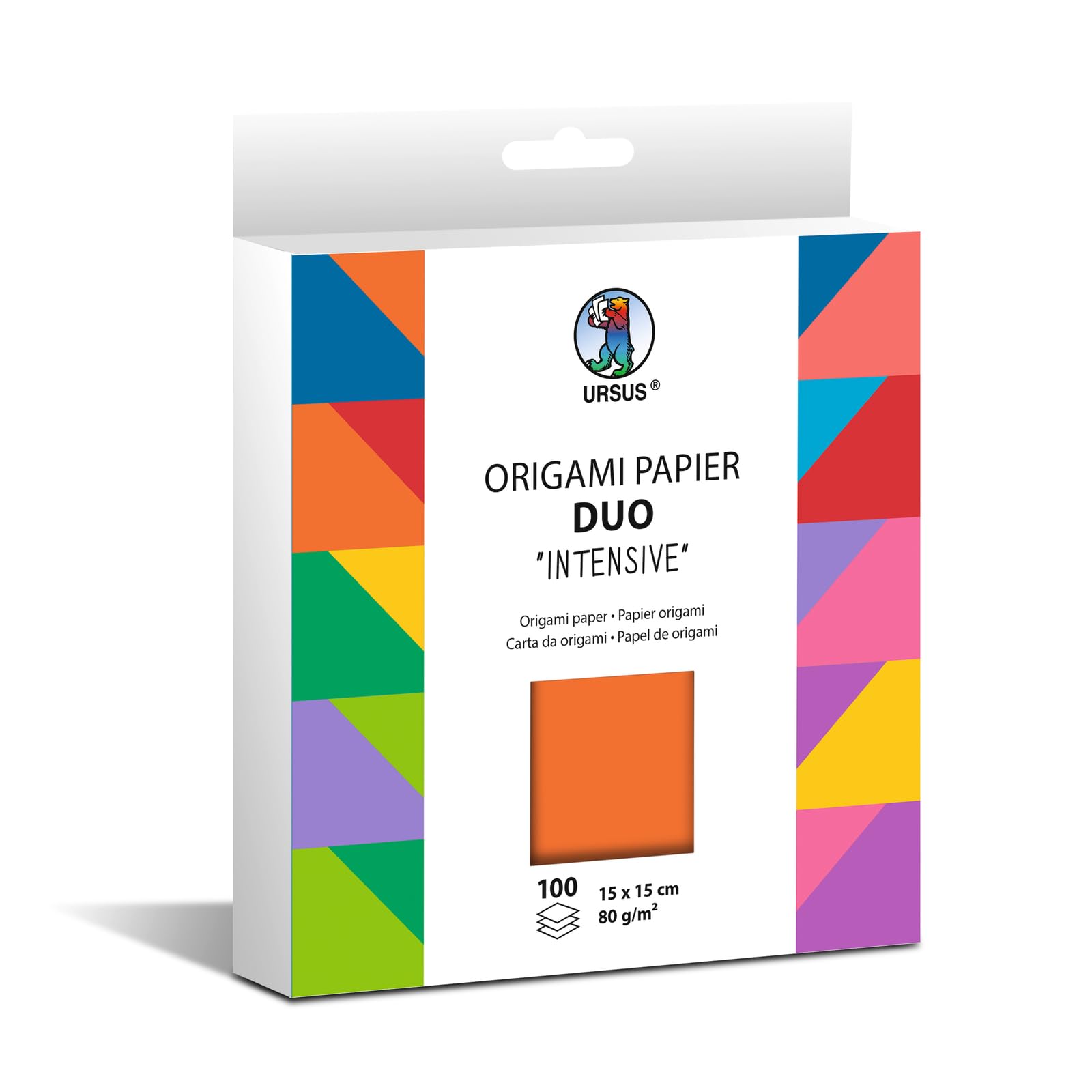 Ursus 22875599F - Origami Paper Duo "Intensive", 100 hojas 80 g/m², tamaño 15 x 15 cm, papel para plegar coloreado por las dos caras en varios colores, incl. instrucciones de plegado