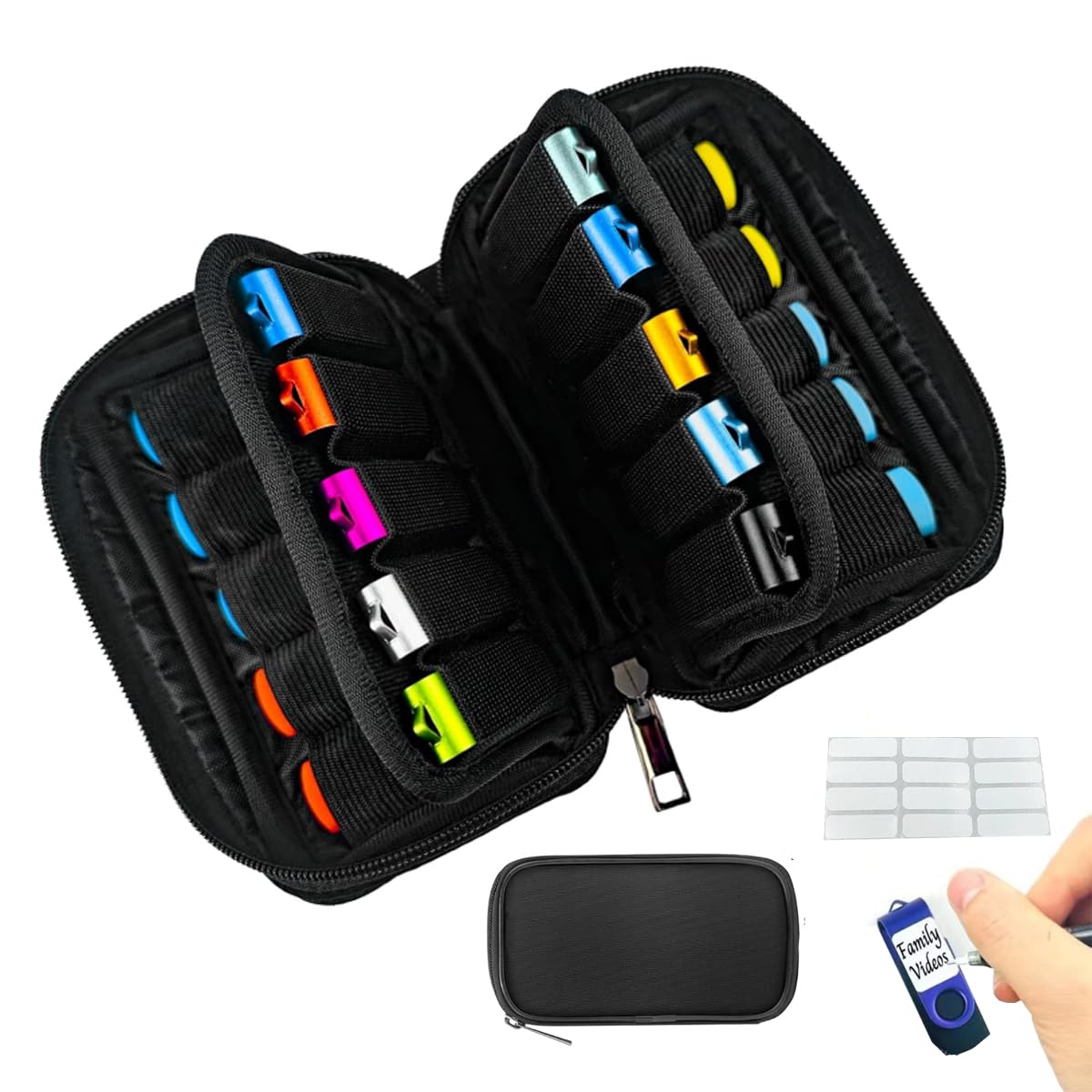USB ケース 収納 メモリ専用収納ケース 小分け収納 大容量 USBフラッシュドライブケース インナーバッグ USBドライブポーチ 収納 シール付き 軽量ポーチ USBの整理 (20スロット)