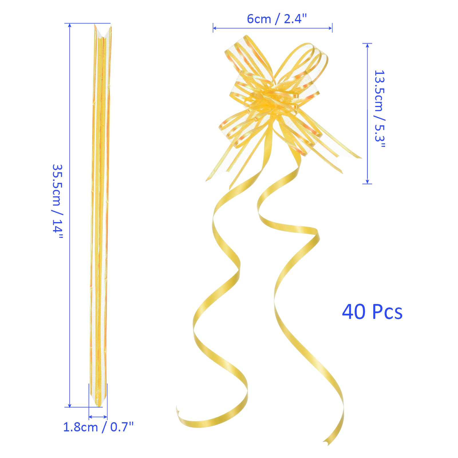 M METERXITY 40 Pack Chiffon Pull Bows - Presents Wrap String Bow, (2.4" Yellow) - Image 3