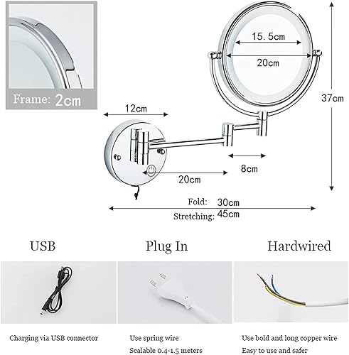 Miniatura 7 de Espejo de maquillaje con interruptor táctil, luces LED y aumento de 10 aumentos, espejo de tocador de baño de doble cara de 8 pulgadas, espejo de