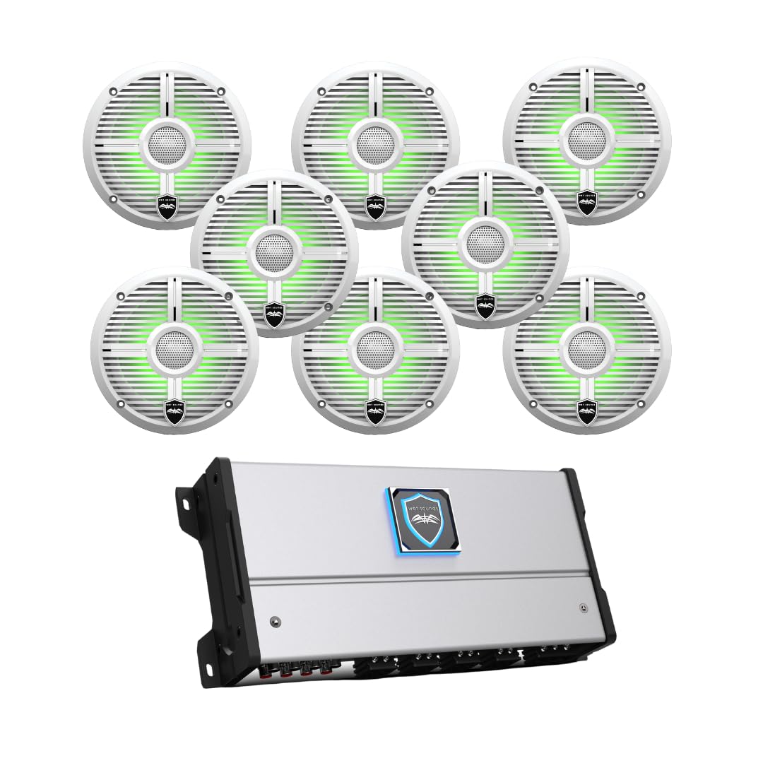 wet sounds HTM-8 - HTM Series 1200 Watt Full-Range Class-D 85x8 Watts RMS @4 OHM with 4 Pairs Recon 6 XW-W RGB LED Recon Series 6.5