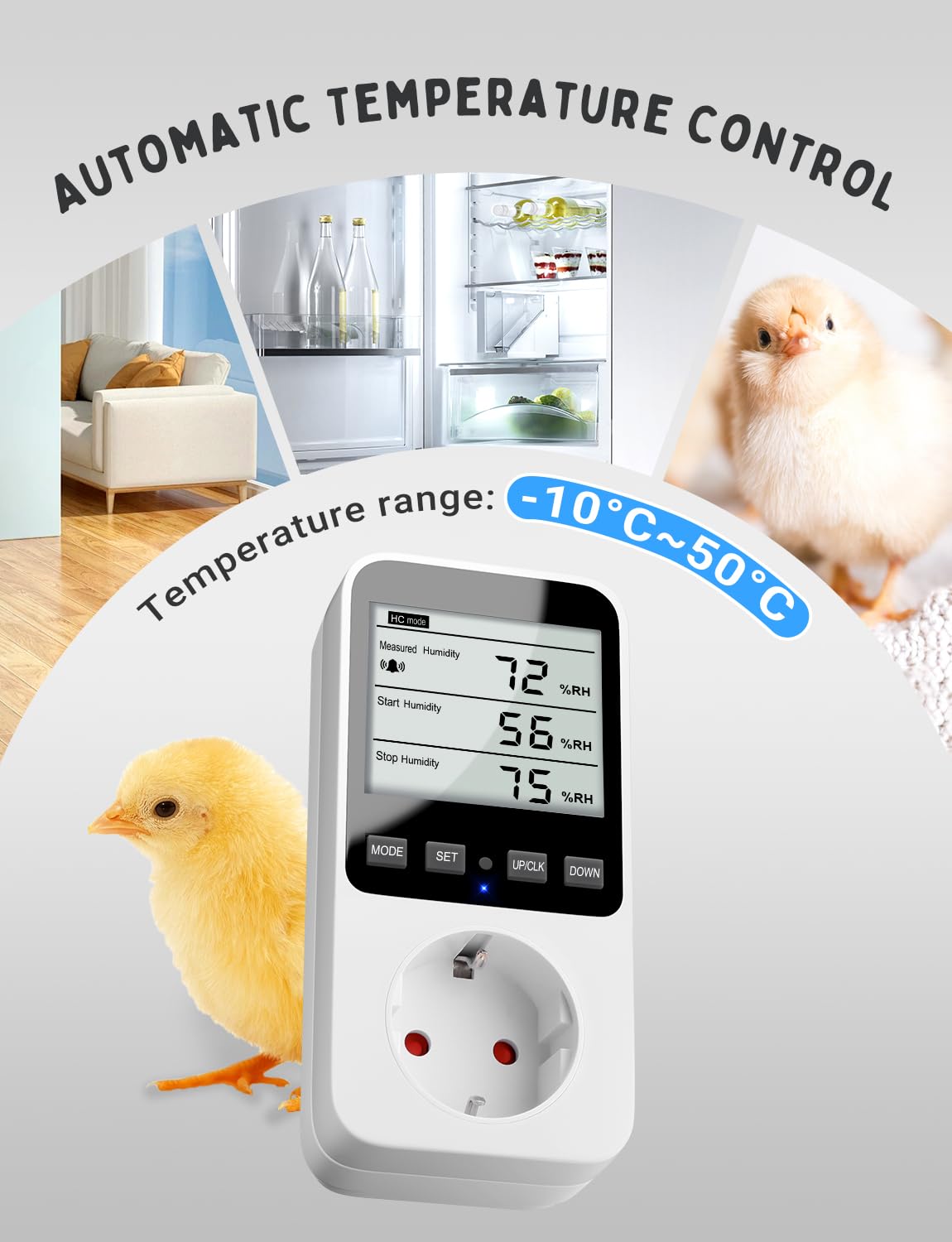 INKBIRDPLUS Feuchte- und Temperaturregler Steckdose 230V mit Alarmfunktion