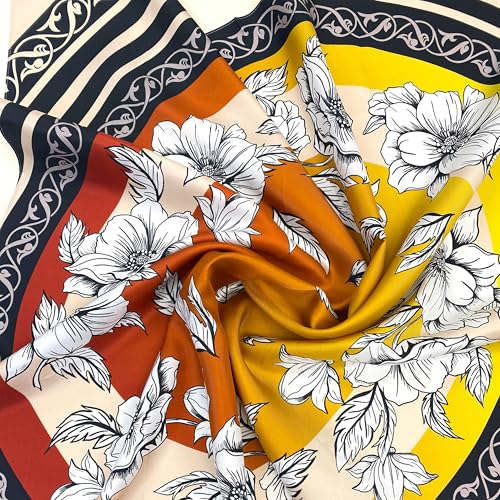 100% Silk Square Scarf 35” Zuhra Floral Gradient Lightweight Headscarf with Gift Packaging4