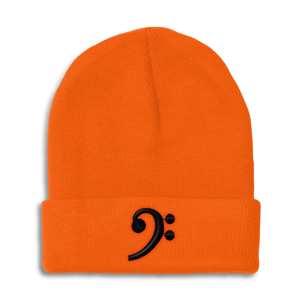 Beanies for Men Black Bass Clef Black Embroidery Music Black Bass Clef Winter Hats for Women Acrylic Skull Cap 1 Size Orange Design Only