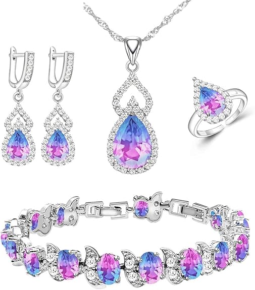 177 |LMXXVJ  | Juego de joyas para mujer, chapado en platino, anillo abierto, pulsera, cumpleaños, aniversario, día de la madre, regalo para mamá, esposa, hermana, mejor amiga