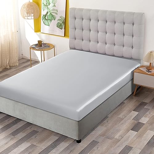 Miniatura 5 de Sfoothome Juego de sábanas de satén plateado, sábanas de satén tamaño individual, juego de sábanas de satén sedoso de bolsillo profundo con 1 sábana