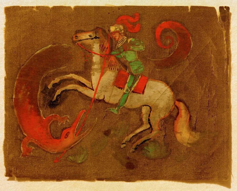 Portrait Tableaux Chevalier George et Dragon pour habiller un grand mur blanc avec élégance