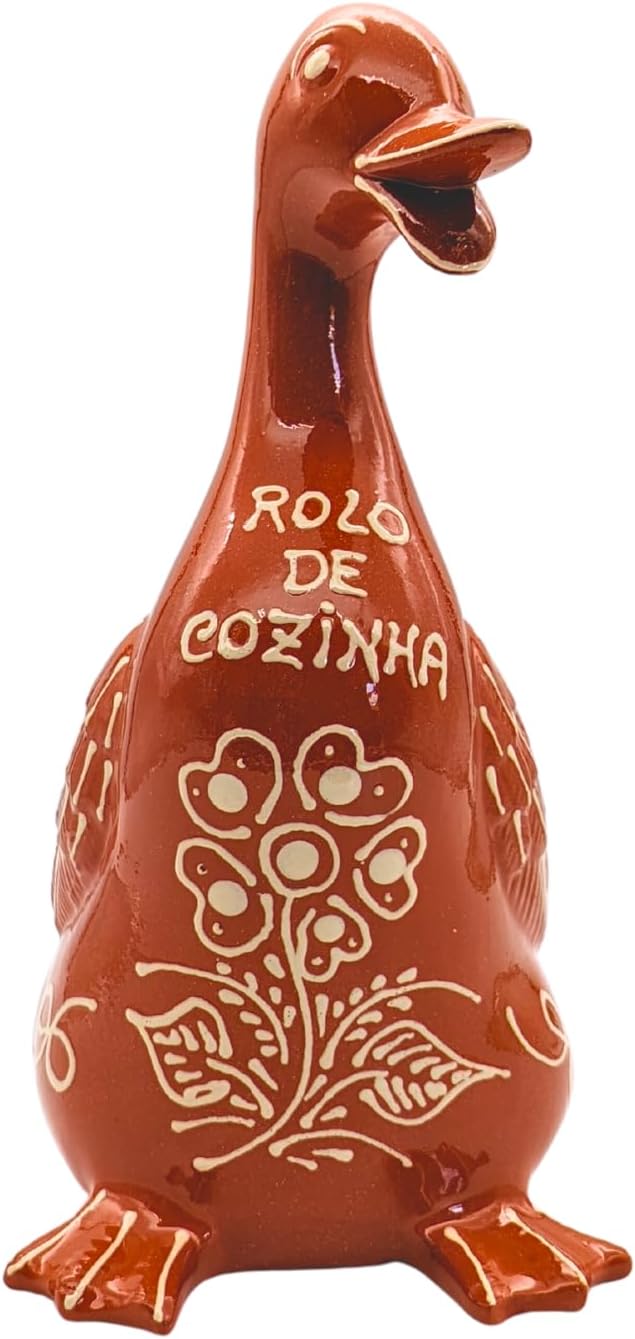 Handmade and Hand-Painted Portuguese Pottery Paper Towel Holder Duck