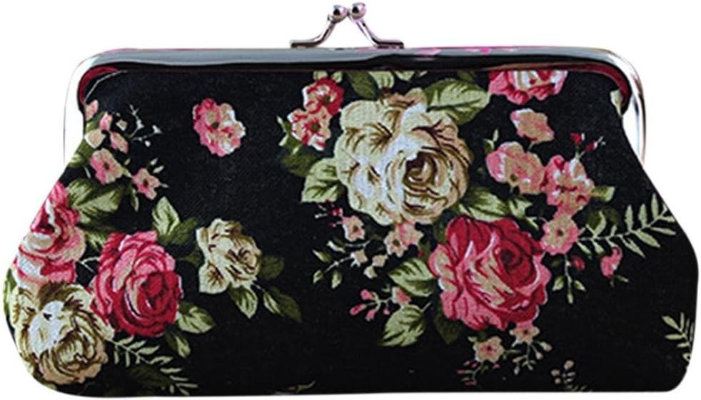 Wallet,toraway Lady Vintage Flower Mini Coin Purse Wallet Clutch bag (Black #1)