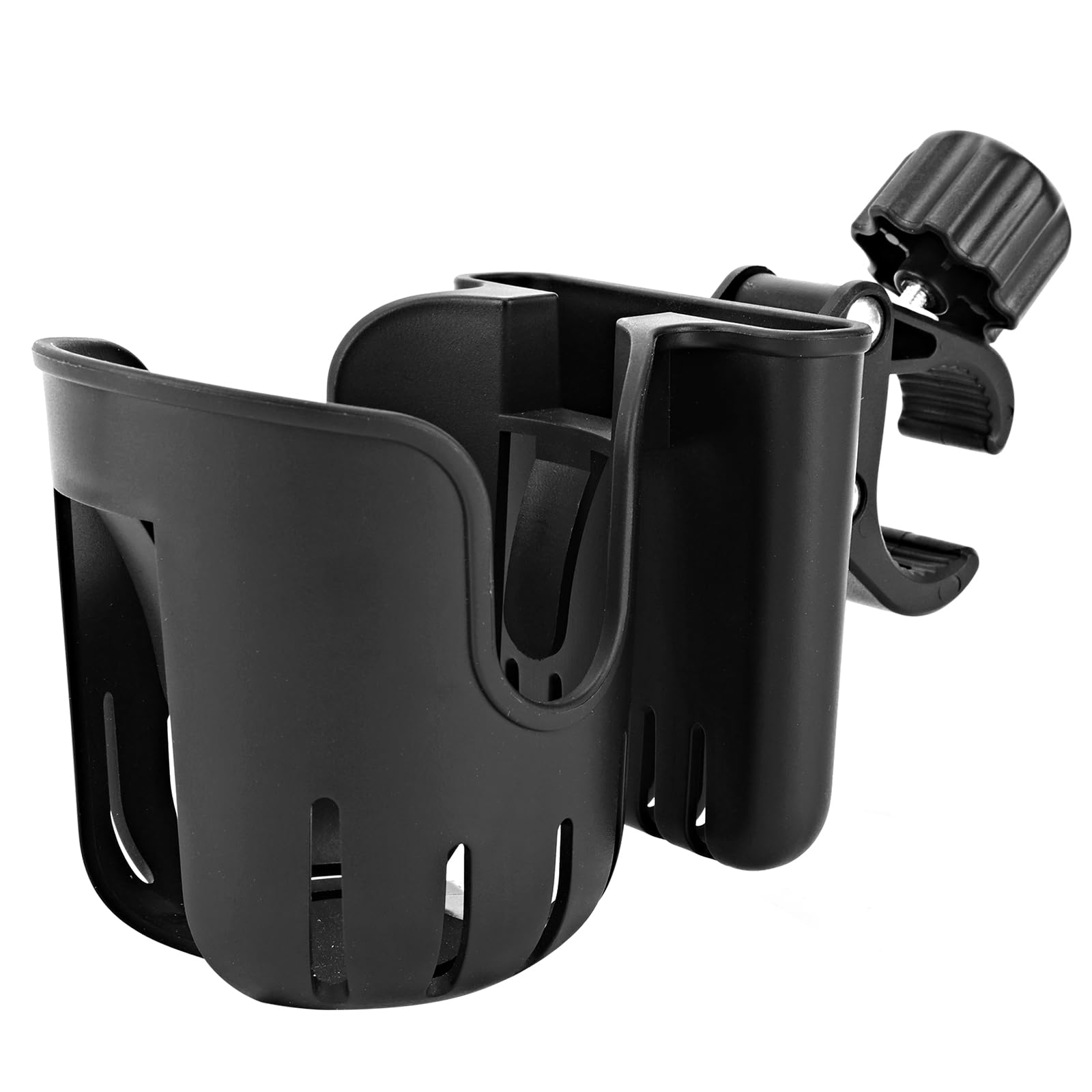 Kinderwagen-Getränkehalter mit Handyhalter, 2-in-1 Universal-Getränkehalter für Walker, Rollstuhl, Fahrrad, Roller, passend für die meisten Tassen, Schwarz