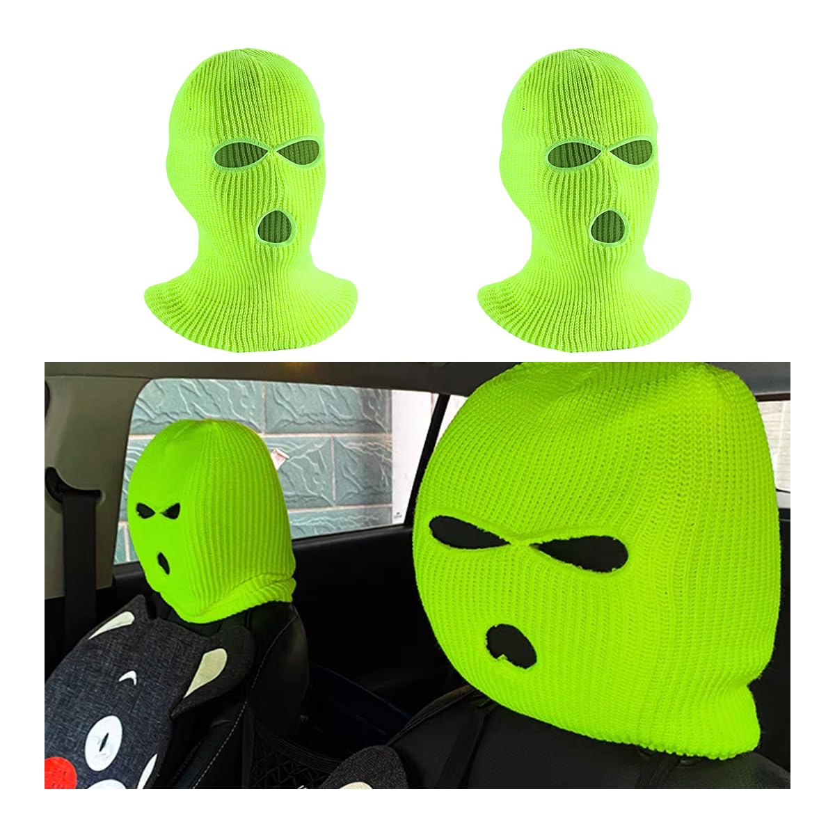 Suvnie 2 PCS Car Headrest Cover, Personalized Funny Car Seat Full Face Mask, Ski Mask Wrap Protection for Auto Front Seat Rest Decoration, Universal