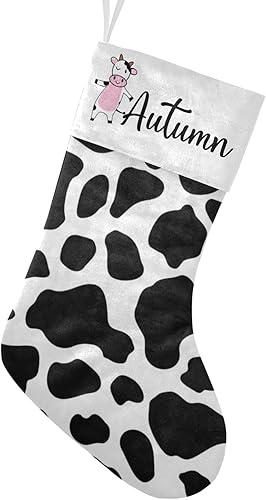 Calcetín de Navidad con estampado de vaca personalizado con nombre, medias de Navidad personalizadas para decoración de fiestas familiares,