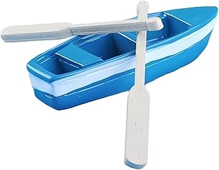 Mini Tiny Wooden Boat, Beach Style Miniature Ornament Kits for DIY Fairy Garden Dollhouse Decoration, Miniature Dollhouse Boat with Oars Canoe Model