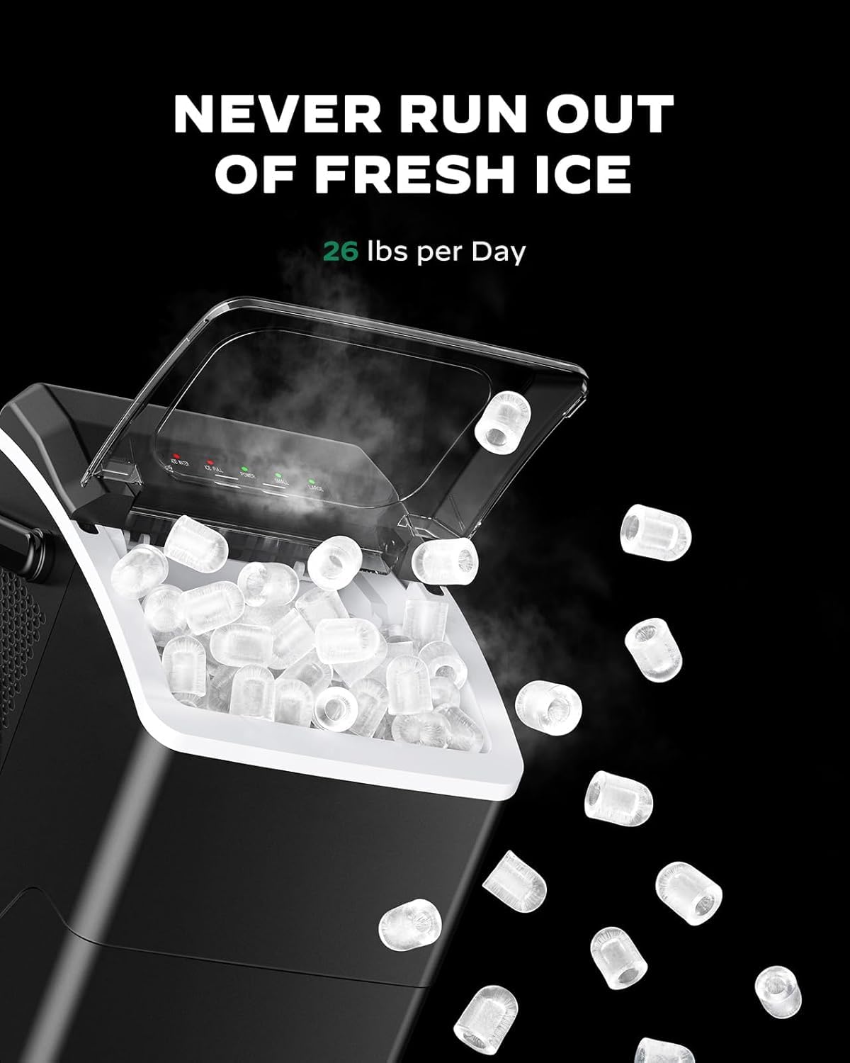 Silonn Countertop Ice Maker, 26 Lbs/Day Fast Ice In 6 Mins, Self-Cleaning Compact Ice Machine For Home Kitchen Office Parties, Black on Fridge.com - View 2