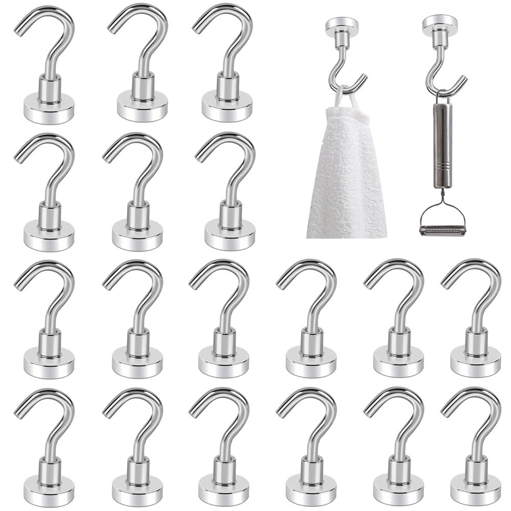 20pcs Magnetic Hooks, 12kgs Heavy Duty Earth Magnets with Hook for Refrigerator, Extra Strong Cruise Hook for Hanging, Magnetic Hanger for Kitchen, Workplace, Office and Garage