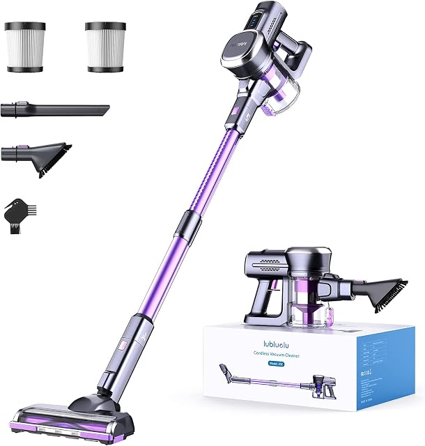 Lubluelu Cordless Vacuum Cleaner 25KPa,Vacuum Cleaner Cordless Powerful with 50 Mins, Wireless Vacuum Cleaner with Self-Standing, Vacuum Cleaner 235W Detachable Battery for Floor Carpet Pet Hair