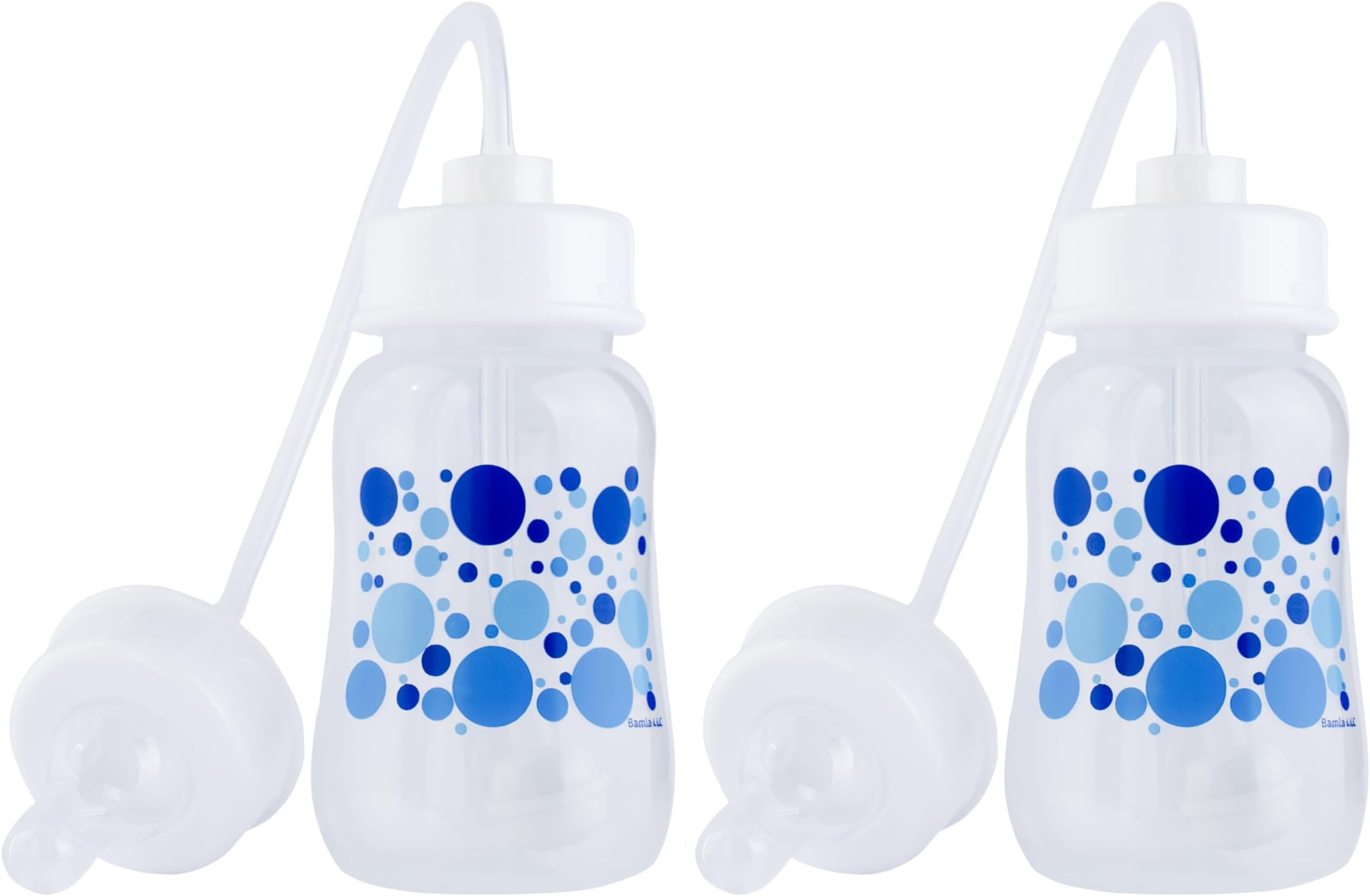 Hands-Free Baby Bottle - Anti-Colic Nursing System 4 oz Baby Bottle with Fast Flow Nipple/Teat 3m+ with Tube Straw Feeding System for Toddler (2 Bottles - Blue)