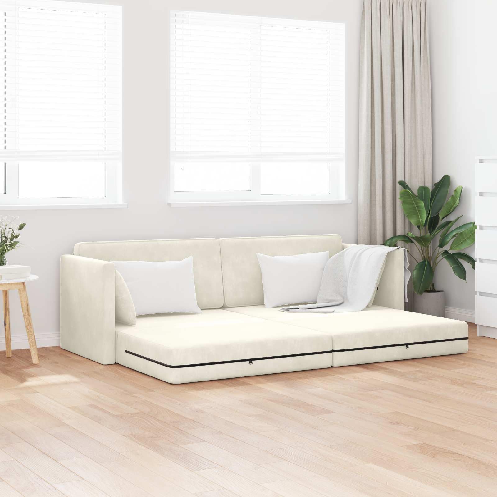 vidaXL Divano-Letto da Pavimento Crema 213 x 70 x 77 cm Velluto