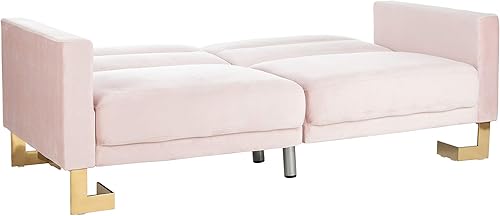 Miniatura 62 de Safavieh Inicio Tribeca Glam Sofá cama plegable de terciopelo azul marino y latón Azul marino/latón,Esmeralda/latón,Rubor /