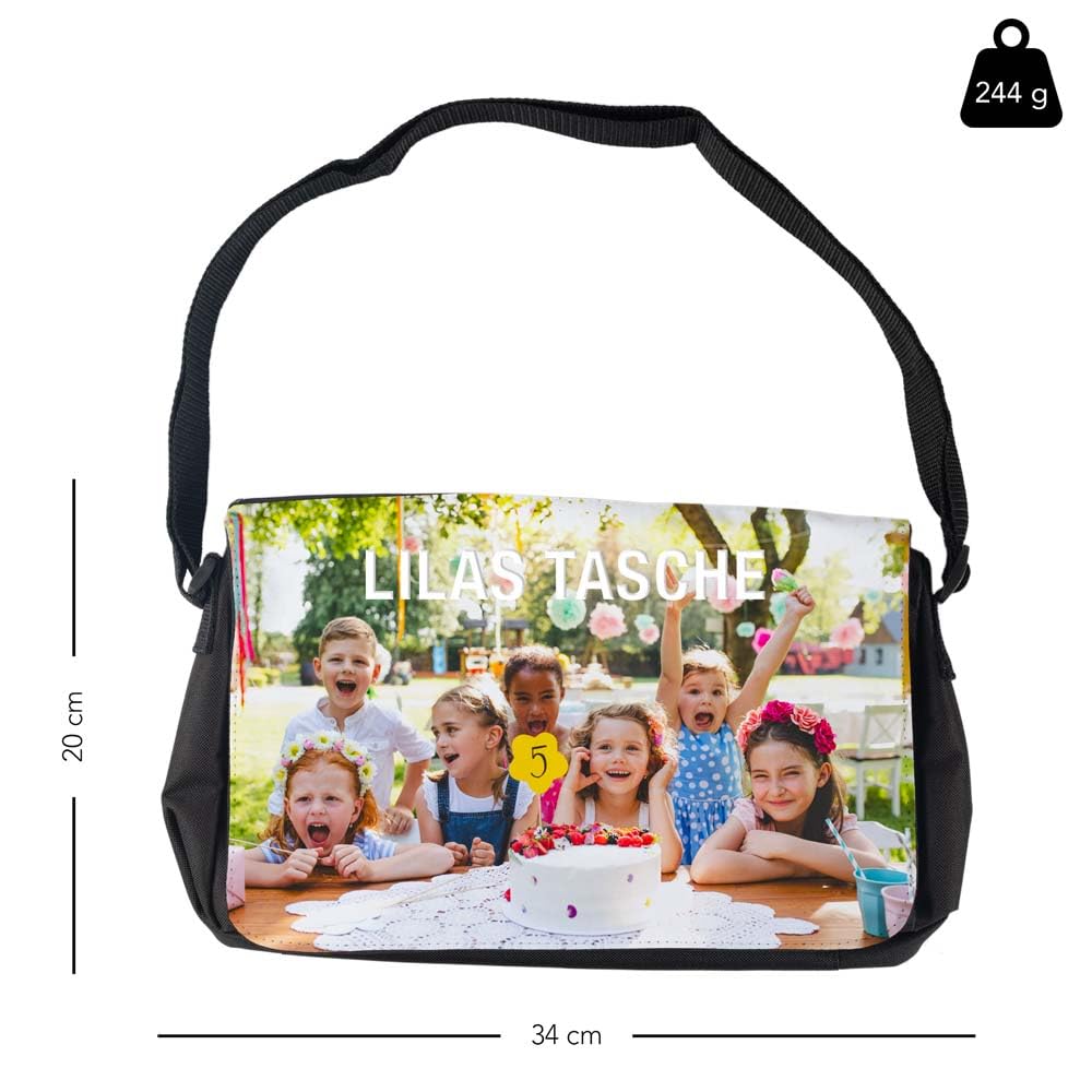 Ocadeau Fototasche mit eigenem Foto - Schultertasche mit bedruckbarer Frontklappe - Schwarze Tasche mit Foto zum Selbstgestalten