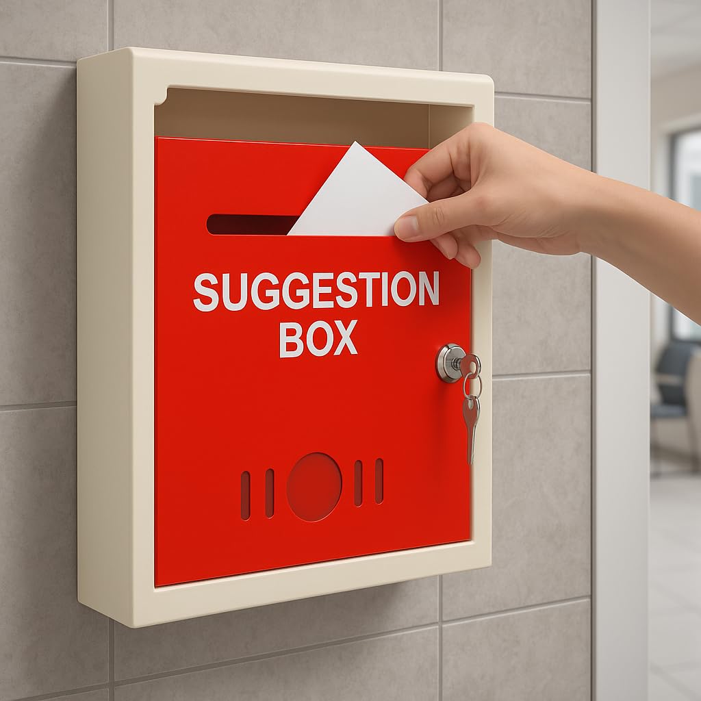 JIALTO All in One Multipurpose Use Box A4 Size Metal Letter Box/Mail Box/Suggestion Box/Post Box/Complaint Box/Donation Box Home&Office with Lock, Table Top Or Wall Mount (Red & Ivory)