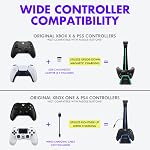 Tilted Nation 2 in 1 Gaming Headset Stand and PS5 Controller Charger Station - for Xbox and PlayStation - 4 Port USB Hub/USB-C/Magnetic Dock - RGB Headset Stand with PS5 Charging Station - White
