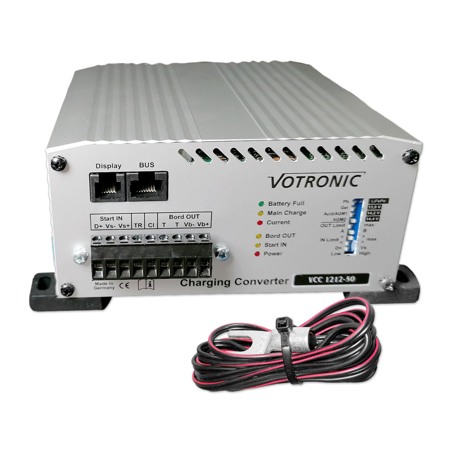 Zweitbatterieset VCC 1212-50 Ladebooster 12 V 50 A | DC-DC B2B-Lader | 3,5 m 16 mm² Kupfer-Kabelsatz | MidiVAL Sicherungen 60/80 A | EURO6 kompatibel
