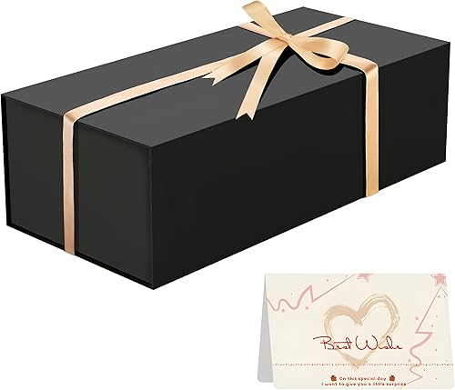 Black Gift Box 12x6x4 Inches Foldable Magnetic with Lid Black Magnetic for Presents,Keepsake Box Weddings,Proposals, Birthdays,Christmas,Halloween,Holiday Gift Giving Packaging