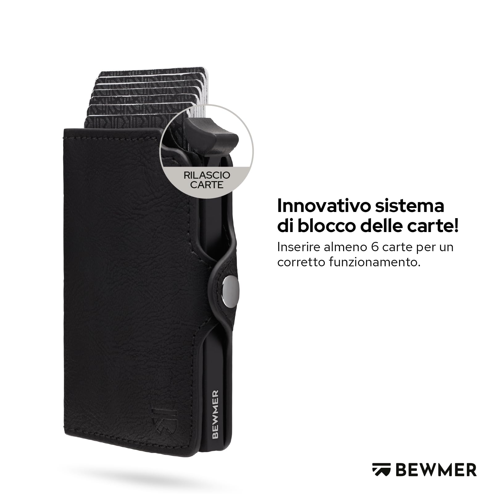 BEWMER Porta Carte di Credito 1 con custodia per Air tag | Portafoglio Slim da Uomo e Donna | Porta Tessere compatibile con Airtag Fermasoldi in Carbon Fiber (Air Tag Nero)