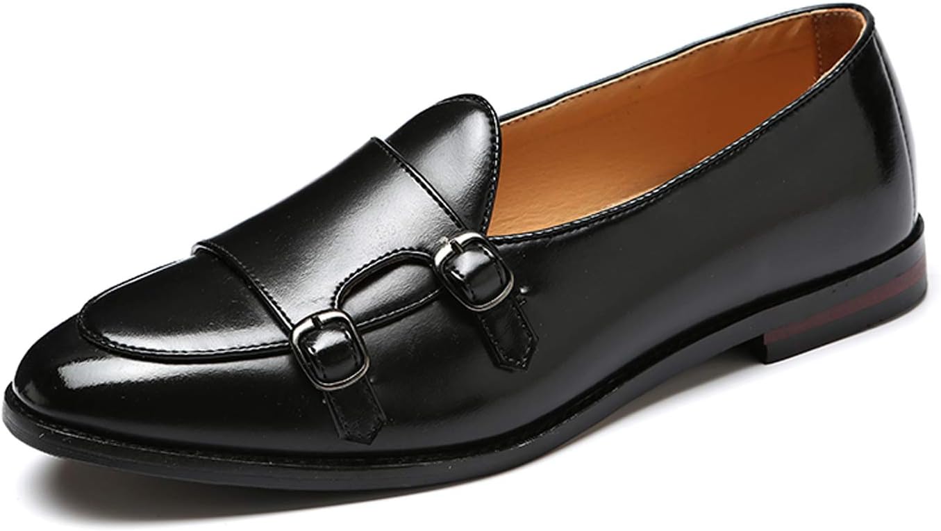 Santimon Italy Luxury Monk Strap Wedding Dress Shoes for Men Leather Handmade Shoes Black 7.5 US