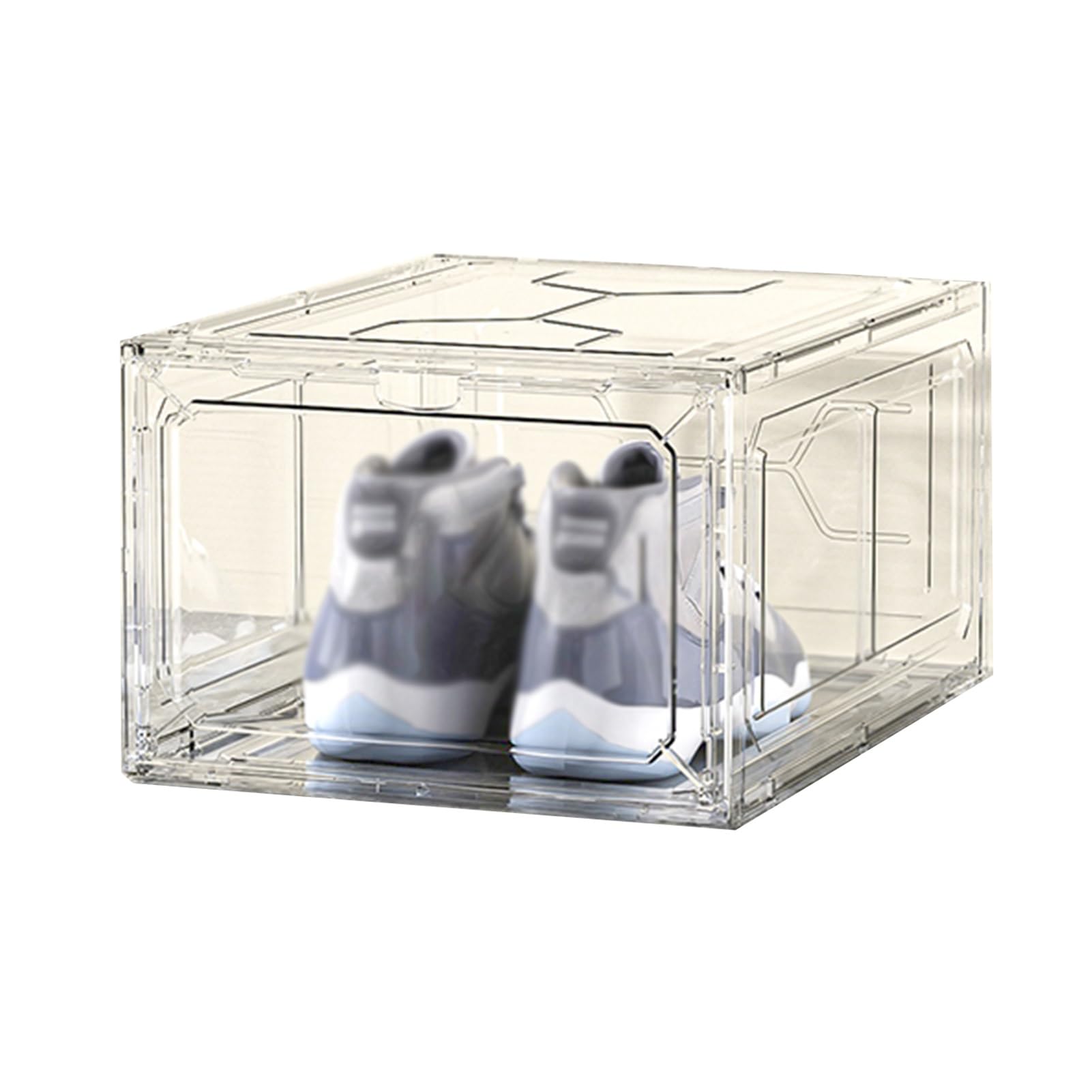 Teca Plexiglass Scatole per Scarpe Trasparenti Antipolvere con Porta Magnetica, Scatola in Acrilico Impilabile Lunga 34,8 cm, Vetrina per Oggetti da Collezione, Libri, Personaggi(White)