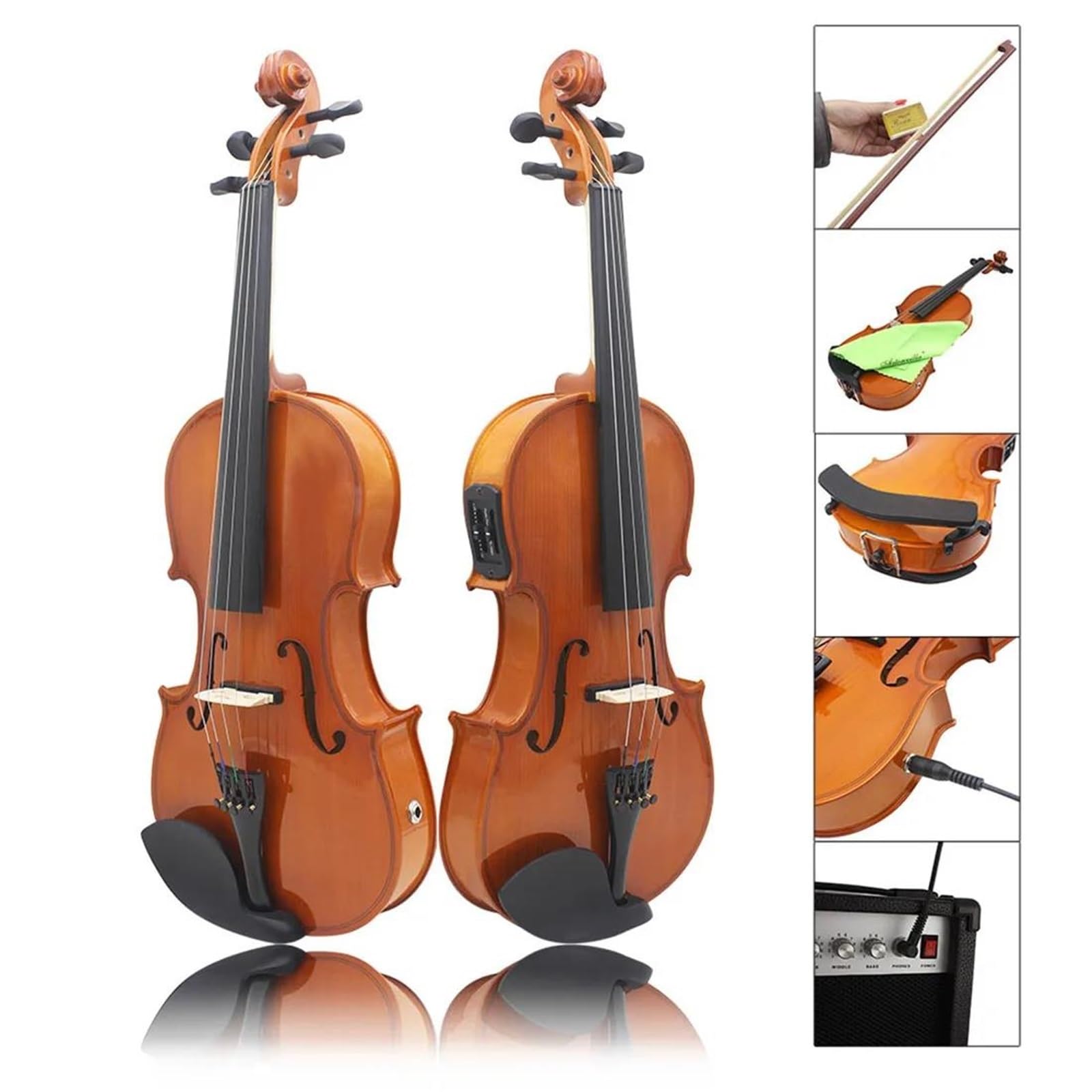 Violon Violon Électrique 4/4 En Bois Massif Couleur Naturelle Acoustique Avec Étui À Nœud Câble De Connexion Pièces Et Accessoires De Violon