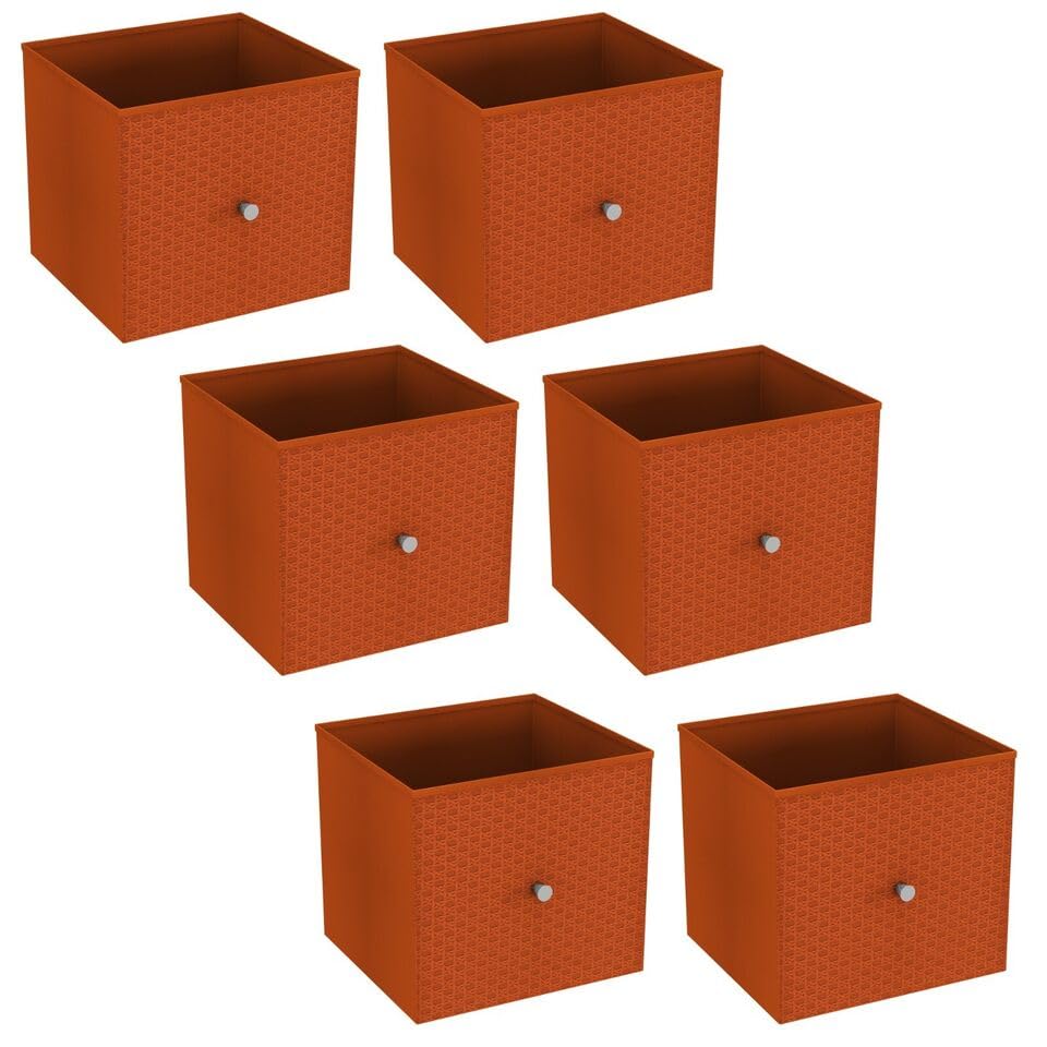 URBNLIVING Set of 1/4/6 Foldable 27cm Woven Fabric Storage Cube Box Drawer Insert Basket with Handle - Multi Colourful Collapsible Toy Arts & Crafts Bins, Durable and Lightweight for Home Office