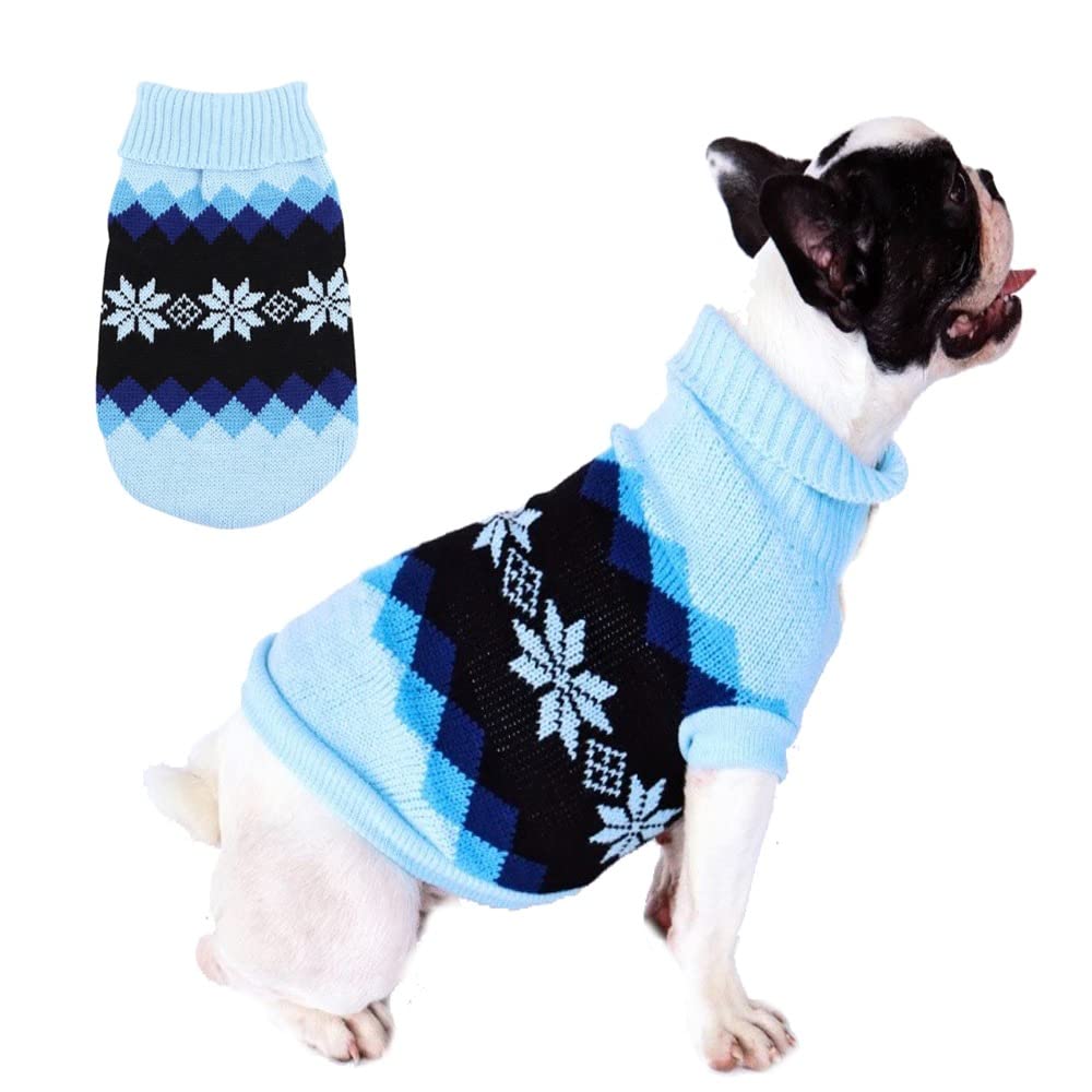 KUTKUT Dog Sweater,Turtleneck Knitwear Small Dog Sweater, Soft Comfortable Knitwear Pullover for Shihtzu, Maltese Pug etc, Argyle Style Weaved Pet Sweater Winter Dog Clothes (2XL, Chest: 50cm)