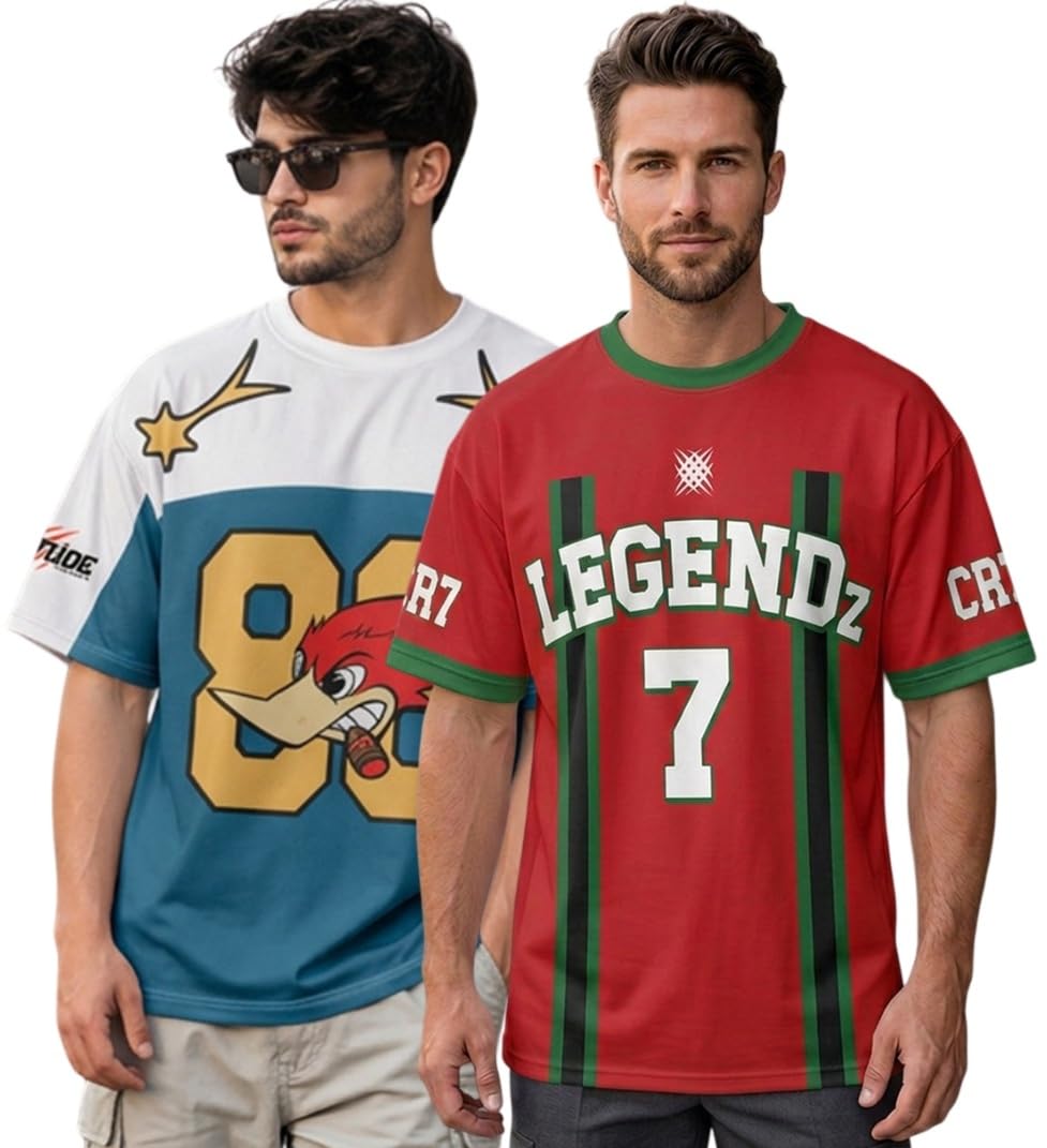 leotude Men Jersey Aesthetic Oversized T Shirts for Men | Sports Jerseys T-Shirts & Half Sleeve Round Neck Printed Tshirt for Mens - Down Shoulder Loose & Baggy Fit Korean T-Shirt for Man-picture-19