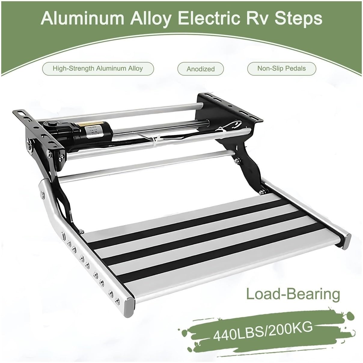 Elektryczne Schody Do Kampera Automatycznie Wysuwany Stopień Aluminiowy Z Oświetleniem LED, Nośność 200 Kg, Do Przyczep Kempingowych Kamperów I Przyczep Kempingowych