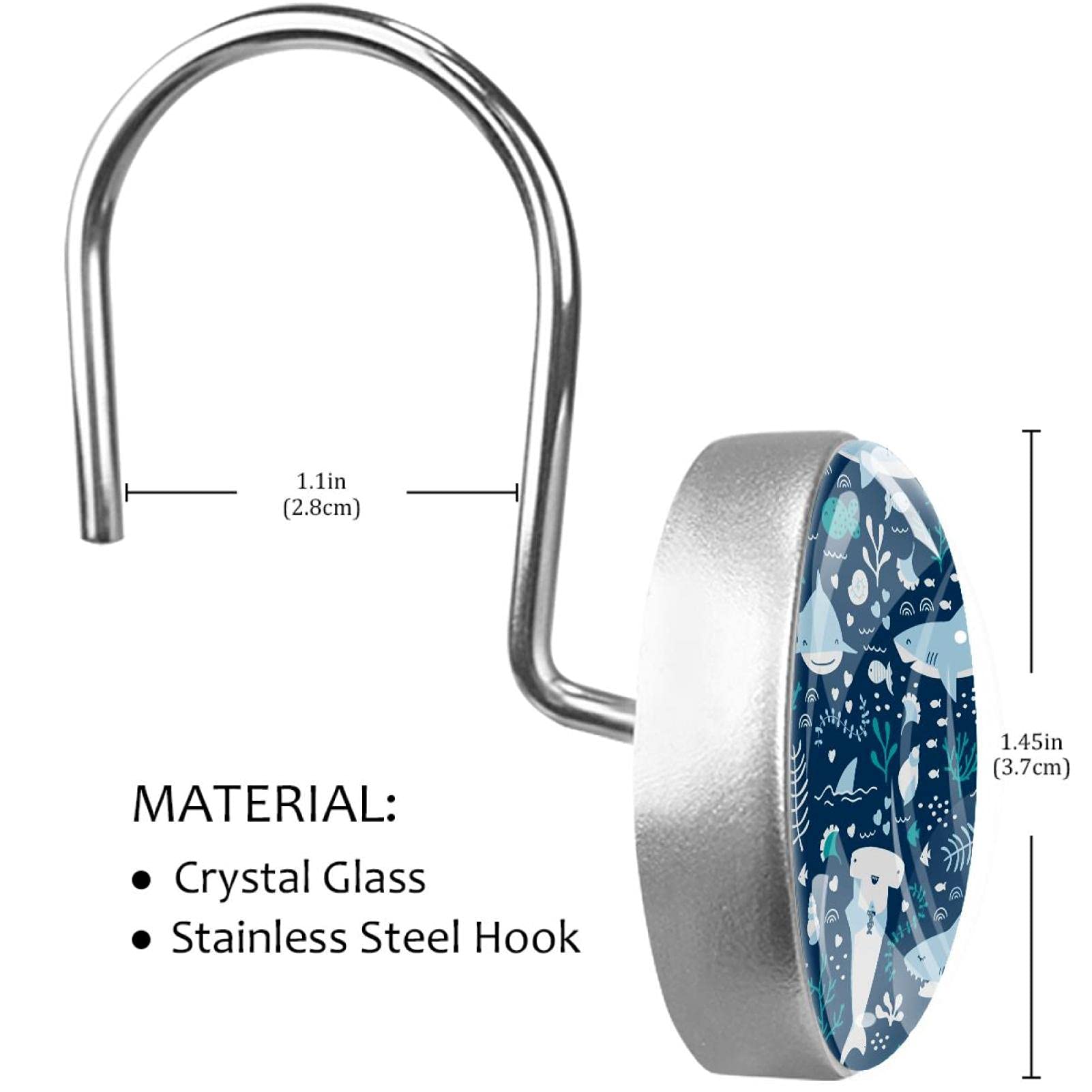 Set di 12 ganci per tenda da doccia, in acciaio inox, colore azzurro, anelli e ganci per tende da doccia, ganci decorativi antiruggine
