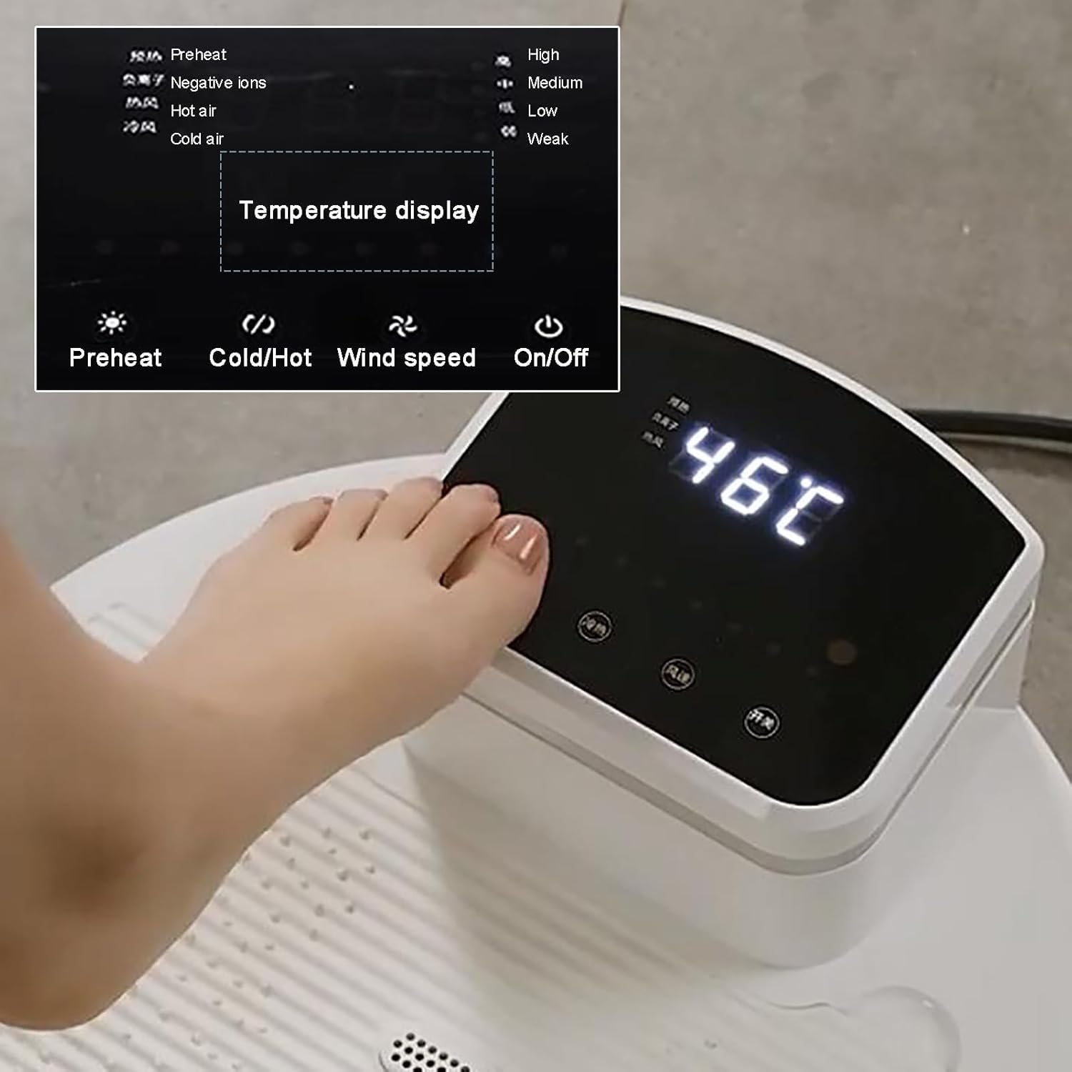 Suszarka do całego ciała 1400 W po prysznicu, suszarka do ciała i stóp, antypoślizgowa nakładka na stopy, inteligentny ekran dotykowy, suszarka do pielęgnacji ciała