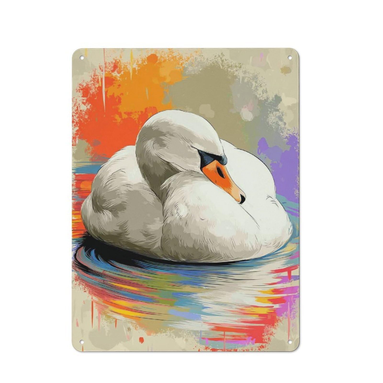 Junmoney Swan Serenity Abstract Art Vintage Metal Wall Sign 40X30cm For Café Or Restaurant, For Metal Sign Collectors, For Garage And Workshop Walls