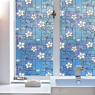 EASEHOME Self Adhesive Window Film, 3D Frosted Glass Window Sticker Privacy Vinyl Window Blinds Decorative Opaque Static Cling Anti-UV 17.3"x78.7"(44x200cm), Classic Flower Pattern