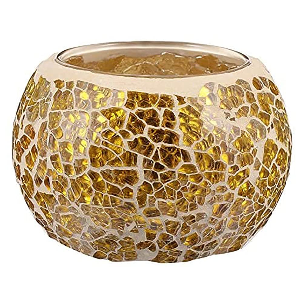 Ancllo Gold Scented Candle Holder Mosaic Glass Tea Light Holder,Handmade Romantic Glass Tealight Candle Holder For Aromatherapy, Party Décor(No Candles)