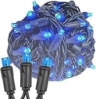 Vista 1 de Novelty Lights Cadena de luces de Navidad de 11 pies, 50 bombillas LED azules en cable negro, espaciado de 2.5", iluminación de grado comercial