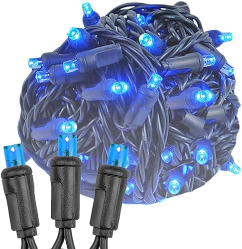 Novelty Lights Cadena de luces de Navidad de 11 pies, 50 bombillas LED azules en cable negro, espaciado de 2.5", iluminación de grado comercial para