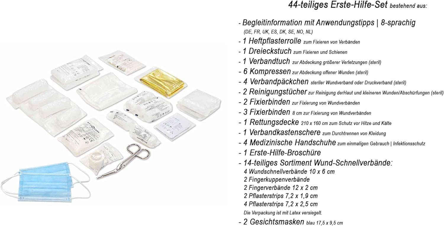 25 x Kfz Verbandstasche rot | Inhalt nach neuester Norm 13164:2022-02 | europaweit nutzbar | Verbandskasten Auto