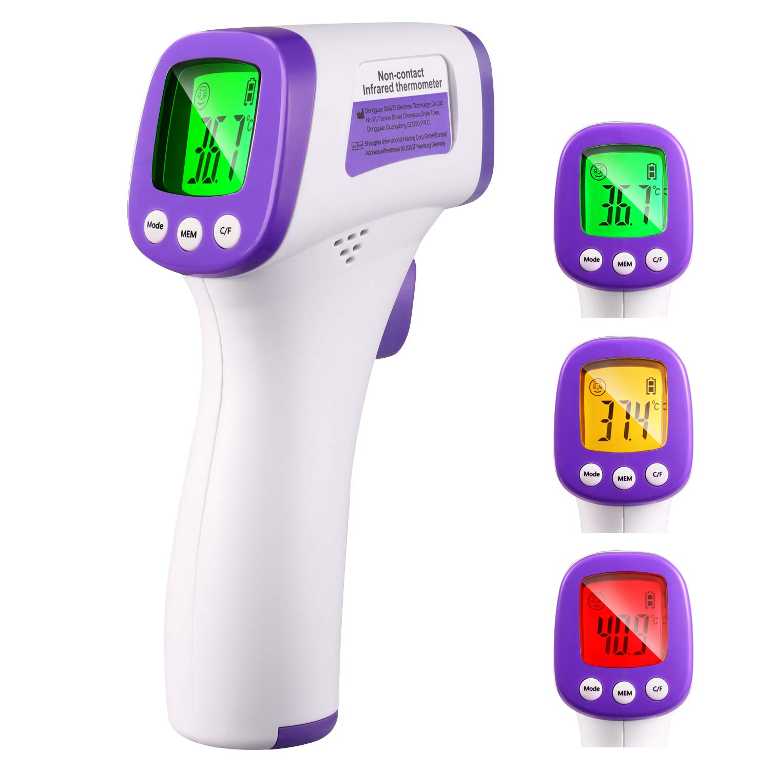 Digital Thermometer High Accuracy Thermometer, ZHULERY Non-Contact Infrared Thermometer for Forehead/Ear, Fever Alarm, 10 Memory, HD LED Screen for Baby/Adult/Office Use - HW-F7