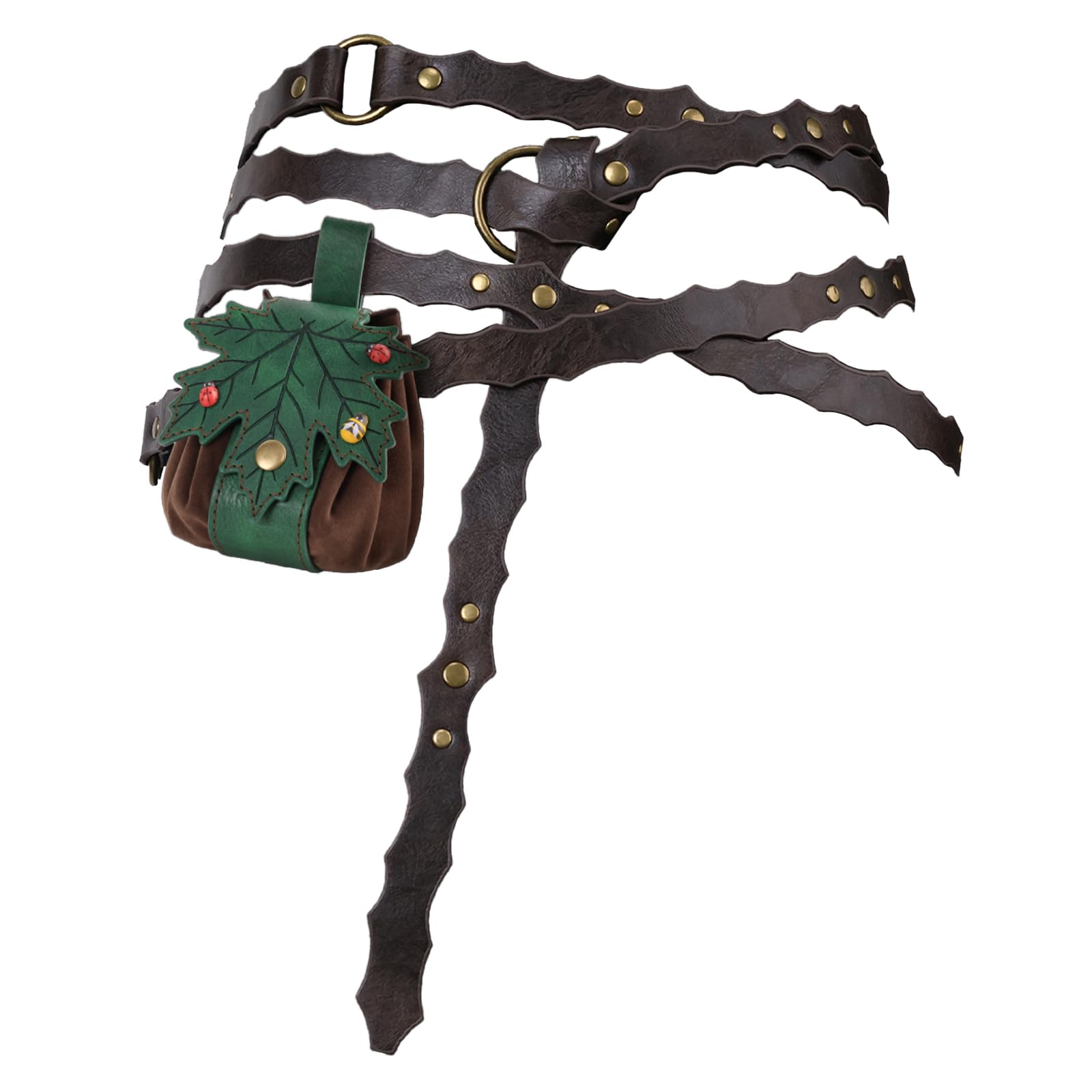 HiiFeuer Średniowieczny pasek renesansowa torebka z liśćmi, bagladybug dekoracja torba na kości elfie akcesoria do sukienki na LARP Ren Faire Halloween