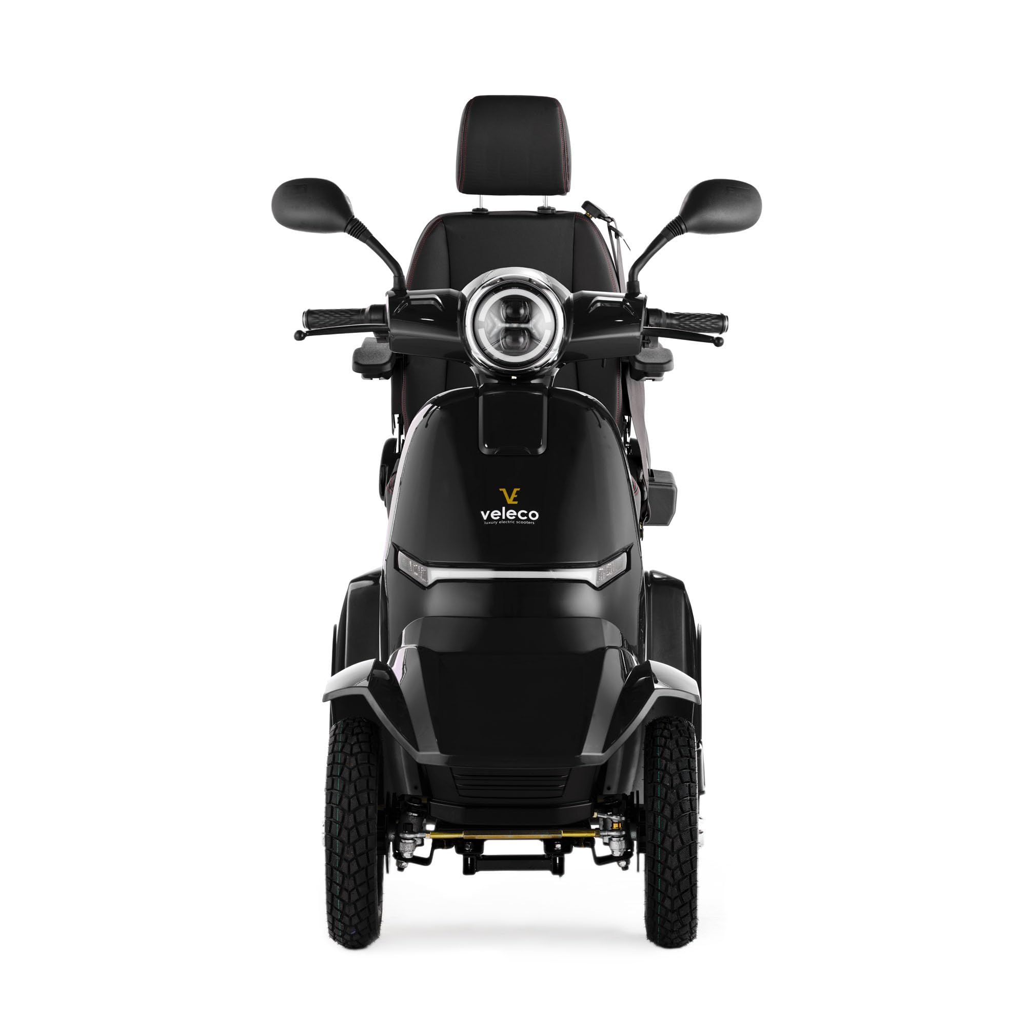 VELECO Gravis – dispositivo de movilidad con respaldo alto y reposacabezas – batería de iones de litio extraíble – completamente ensamblado y listo para conducir – iluminación LED completa (Nero)